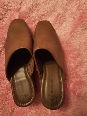Time and Tru Brown Studded Slip-On Mule with Memory Foam Insole Sz10